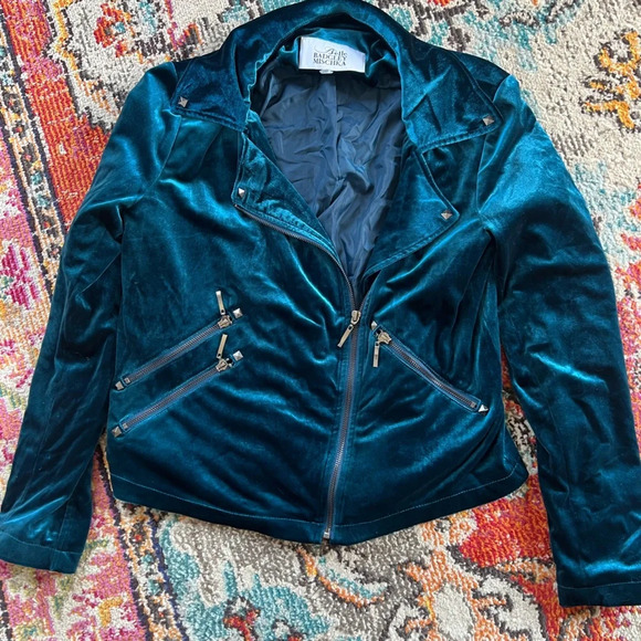 Badgley Mischka Jackets & Blazers - Belle by Badgley Mischka Teal Velvet Moto Jacket